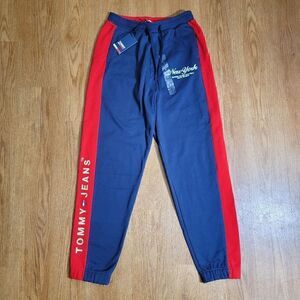 Tommy Hilfiger Jeans French Terry Pants Joggers Men's Small S Navy Blue Red Gold
